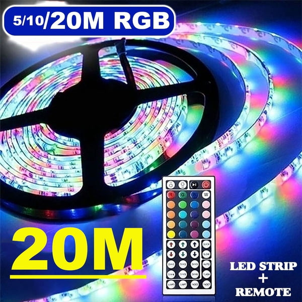 5/10/15/20M LED Strip Lights 5050 RGB Music Sync Bluetooth Remote Room Light Kit 
