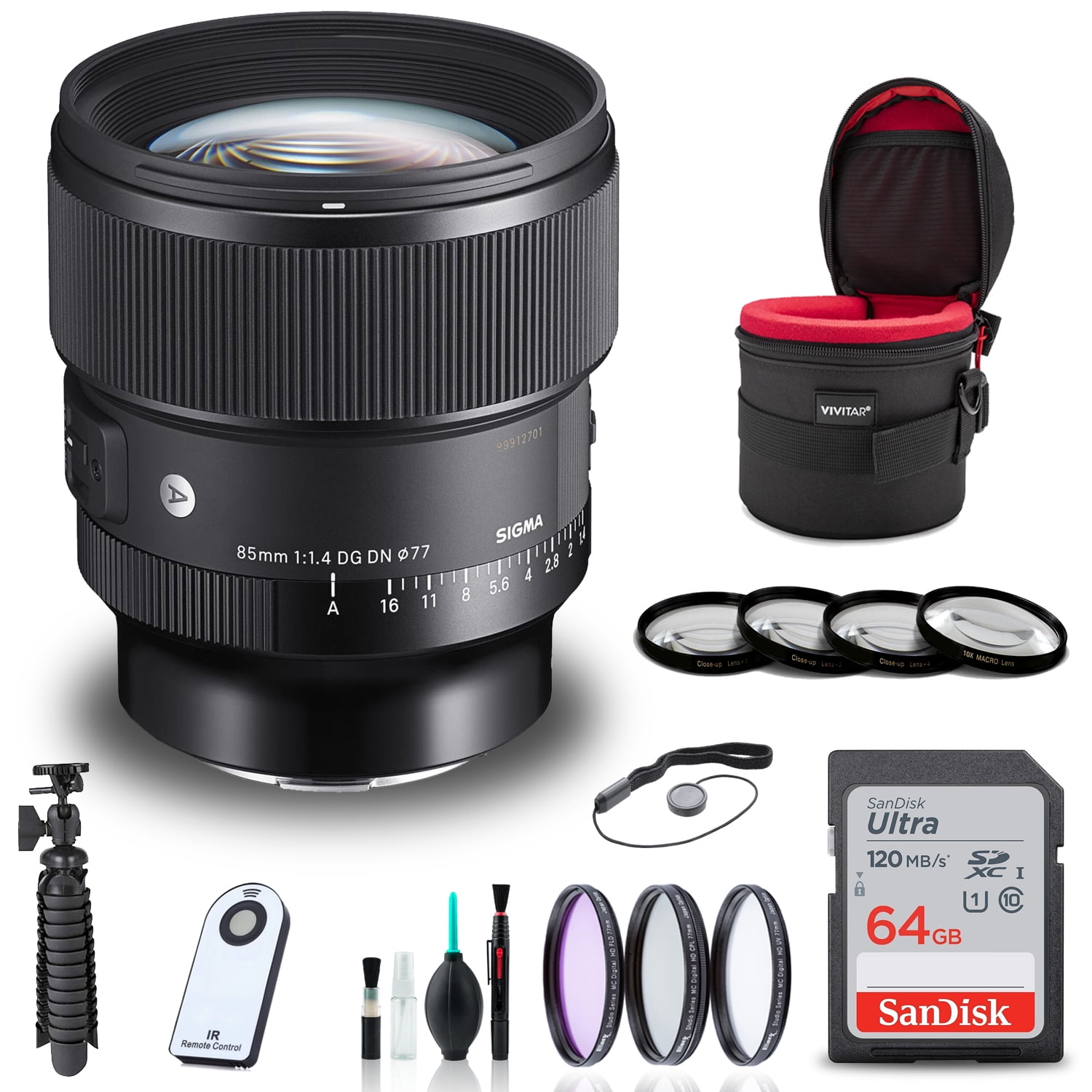 Sigma 85mm F/1.4 DG DN Art Lens for Sony E + 64GB SD Card Bundle