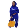 thumbnail image 3 of Cindysus Women Casual Sweatsuit Letter Print Playsuit 2 Piece Outfit Sweatshirt and Sweatpants Loose Fit Jogger Set Colorful Blue XL, 3 of 4