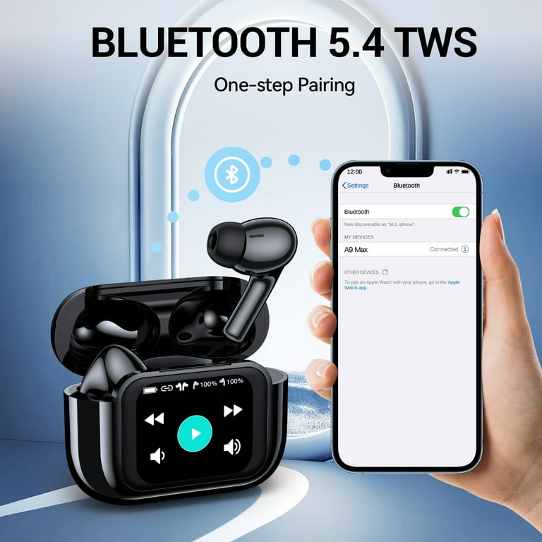 VEAT00L Wireless Earbuds Bluetooth Headphones, Ear Buds with Touch Screen, ANC ENC Noise Cancelling Transparency Mode, 58H Stereo Deep Bass, IPX7 Waterproof, Clear Calls, 7 EQ for iOS Android (Black)