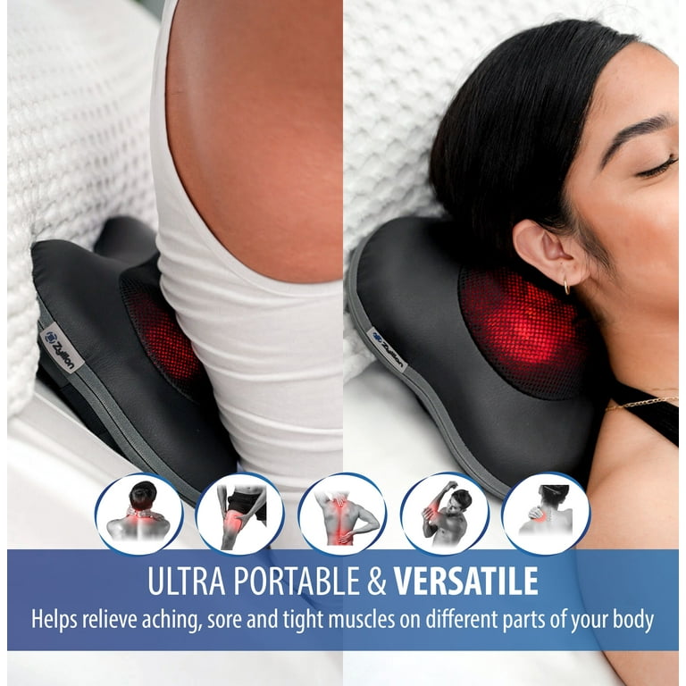  Zyllion Shiatsu Back and Neck Massager - Rechargeable 3D  Kneading Deep Tissue Massage Pillow with Heat for Muscle Pain Relief,  Chairs and Cars (Cordless) - Black (ZMA-13RB-BK) : Health & Household
