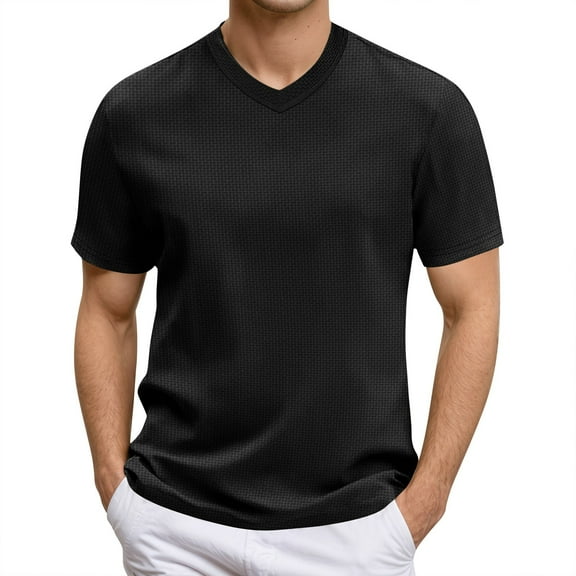 MIXUE Summer Shirts For Men Solid Color Round Neck Short Sleeve Loose Casual Tops Pullover T Shirts Daily-Wear,Black,XXL