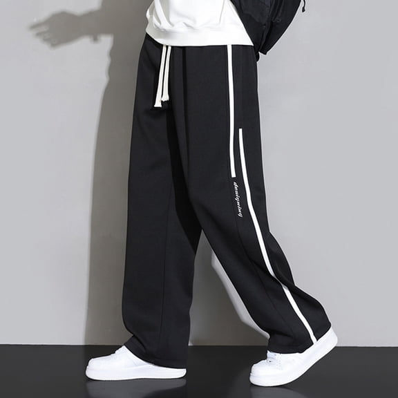 Mens Baggy Sweatpants Solid Elastic Waist Athletic Pantss With Drawstring Fall Sport Pants With Pocket Black L