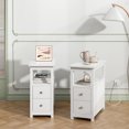 thumbnail image 6 of Sandinrayli End Table with Charging Station Narrow Nightstand Bedside Table with Storage Shelves for Living Room Bedroom, White, 6 of 7