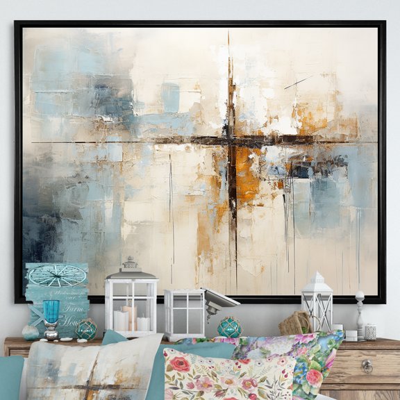 Designart "Simplistic Christian Cross Vision I" Christianity Floater Framed Wall Art Living Room