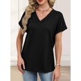 thumbnail image 5 of Womens Short Sleeve Sweater Waffle Knit Tops V Neck Spring Summer T Shirts Casual Blouses Outfits Black XL, 5 of 8