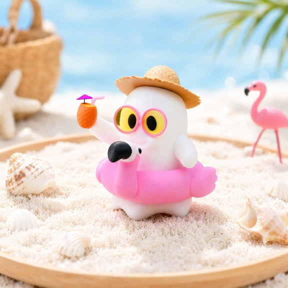 Cute Kawaii Summerween Beach Banshee Ghost Figurine, 2 Inch 3D Printed Decoration, Halloween Summer Mixed Style Ornament, Desktop Display, Creative Gift for All Ages