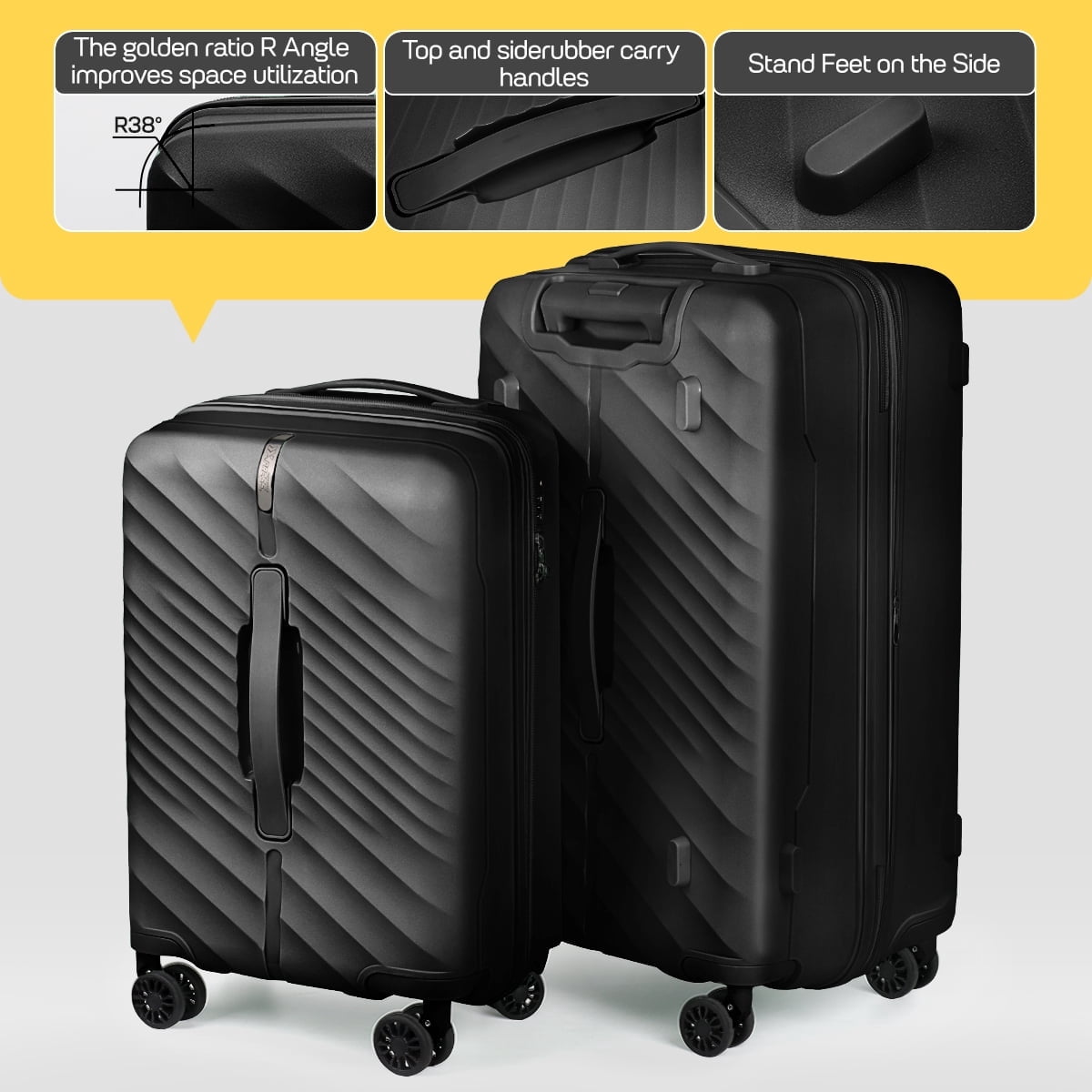 New York Xpress 3-Piece Hardside Luggage Set,20/26/30 Inch Expandable Spinner Suitcases w/TSA Lock, Black - DQ135