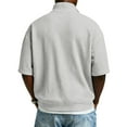 thumbnail image 5 of Men’s Short Sleeve Waffle Knit Half Zip Pullover Top Loose Fit Casual Stand Collar Lightweight Shirt Gray XL, 5 of 6