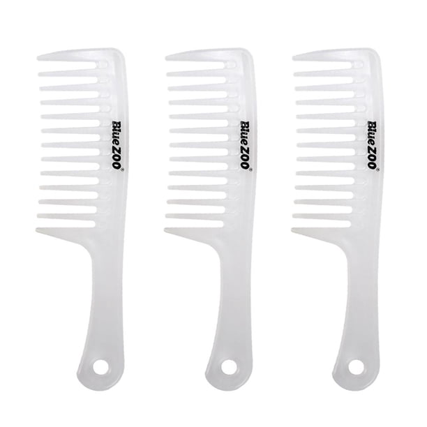 Peines multiusos de dientes anchos con mangos de viaje (juego de 3 piezas) Blanco