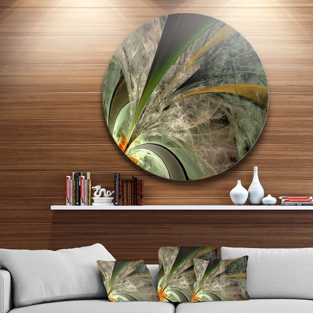 Designart - Symmetrical Fractal Flower in Green' Floral Metal Circle Wall Art