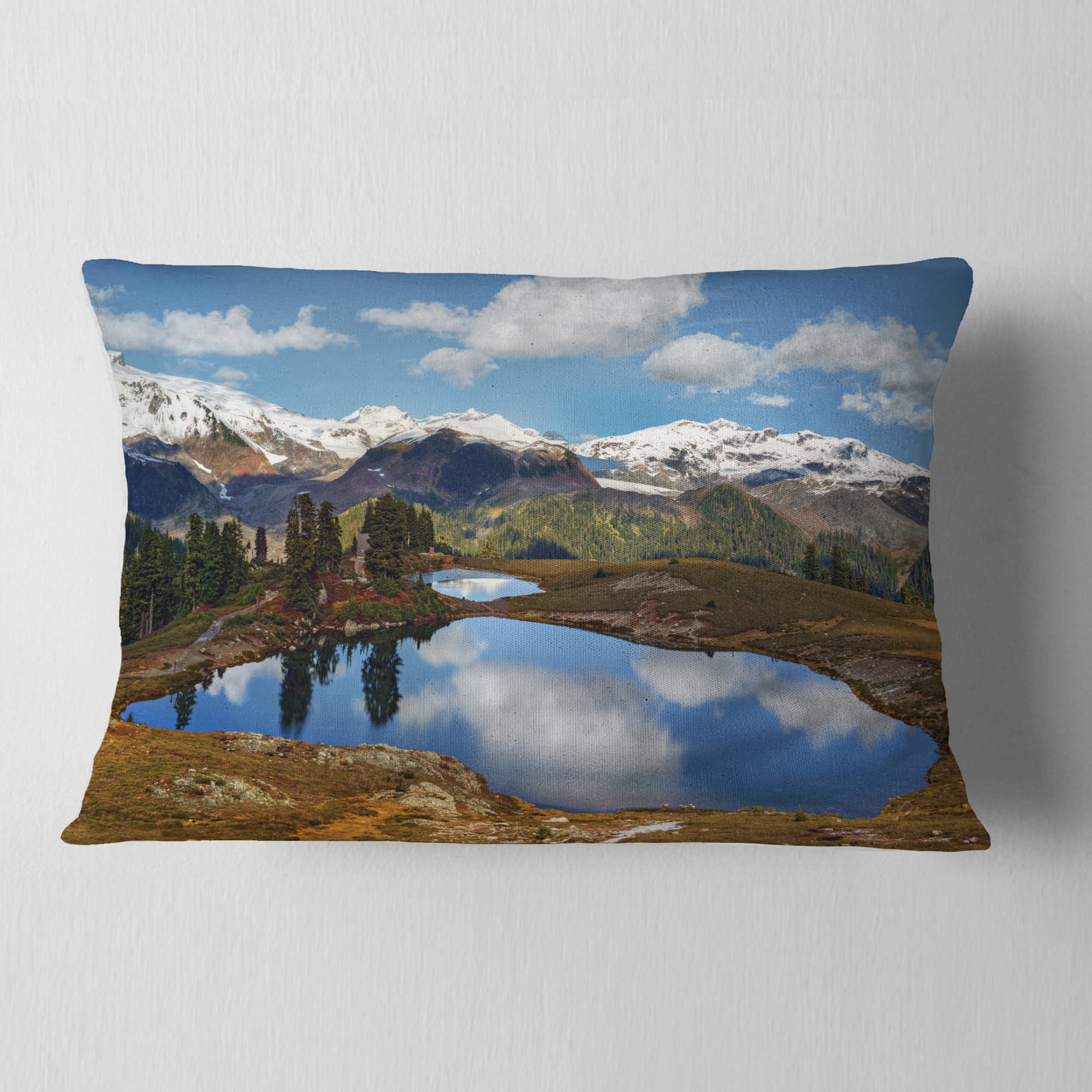 Designart Lake with Pine Trees Reflecting Sky - Landscape Printed Throw Pillow - 12x20