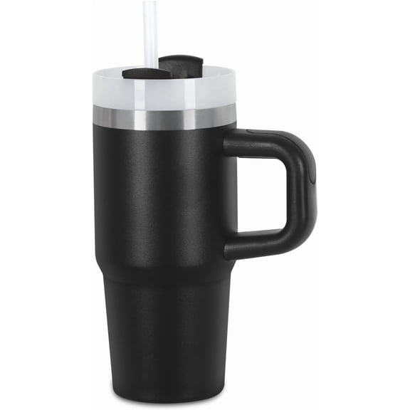 14 Oz Tumbler with Handle and Straw for , Stainless Steel Vacuum Insulated Tumbler Keep Cold Heat and Ice, Gifts for  Cups (Black)