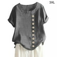 thumbnail image 1 of Freer Blouse en Lin Manches Courtes Ample Col Rond Femme Haut d'Été, Gris, 3TG, 1 of 5