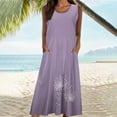 thumbnail image 5 of Womens Linen Midi Dress Sleeveless Floral/Solid Color Casual Beach Loose Sundress Scoop Neck Tank Long Dress, 5 of 7