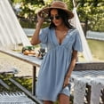 thumbnail image 4 of Summer Dresses for Women Maxi Dress Solid Color V-Neck Short Sleeve Sexy Dress Casual Dress, 4 of 6