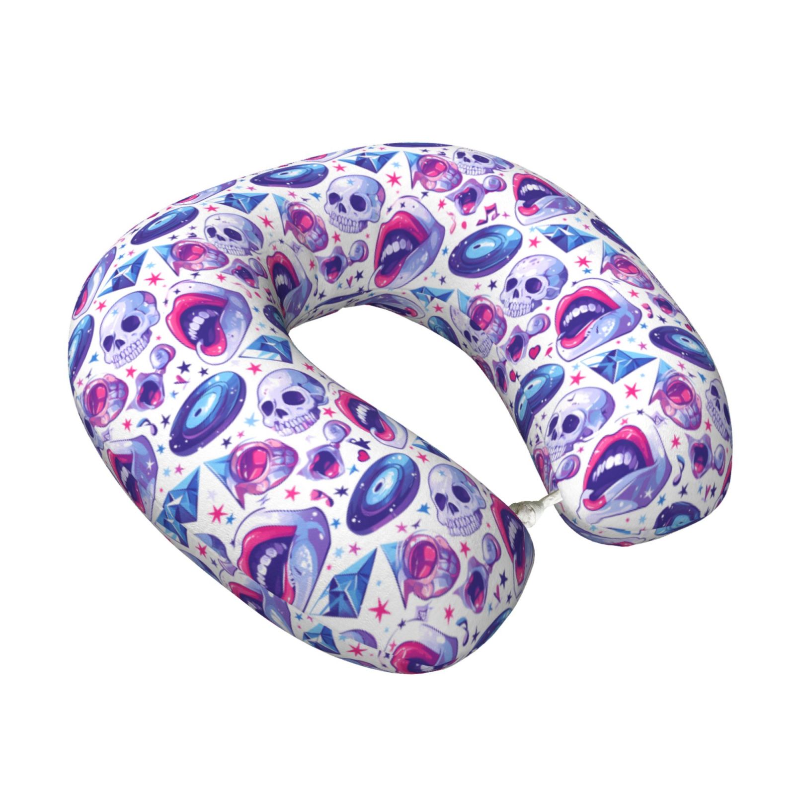 Xecao crystal Skull record lips Print Memory Foam Cervical Neck Pillow Versatile U-Shaped Pillows for Home,Office,Camping,Travelling,Soft Washable Cover