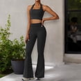 thumbnail image 6 of Women's Flared Halter Neck Jumpsuit Convert to High Waist Flared Yoga Pants- Medium, Black, 6 of 7