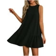 thumbnail image 3 of Womens Summer Dresses Sleeveless Crewneck Pleated Hem Mini Dress Flowy A-Line Solid Color Casual Sundress Beach Holiday Dress, 3 of 8