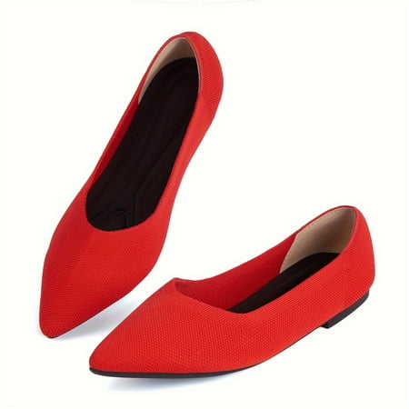 KINODAY Pointed Toe Womens Flat Shoes Knitted Super Soft Comfortable Flat Shoes Ballet Shoes Formal Shoes