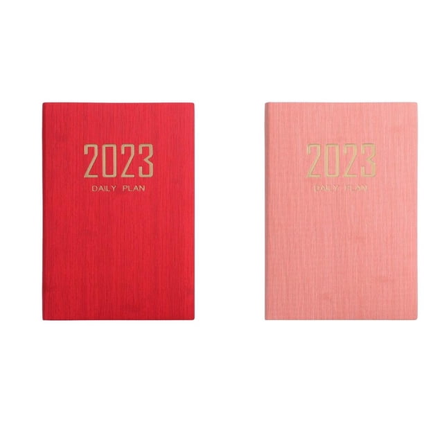 2 piezas Diario A5 Plan diario 2023 Gestión del tiempo Cuaderno académico de negocios Rosa rojo Zulema almohadillas para escribir cuadernos