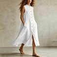 thumbnail image 2 of Bxsruta Womens Summer Dress Button Down Maxi Dress Pleated Casual Sundress for Women, 2 of 6
