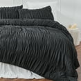 thumbnail image 3 of Bedding Comforter Set King Bed - 3 Pieces Farmhouse Ruched Comforter King Size Bed Set Boho Shabby Chic Bedding for Bedroom, Fluffy Ruffle Comforter with 2 Pillow Shams (Black, Oversized King), 3 of 7