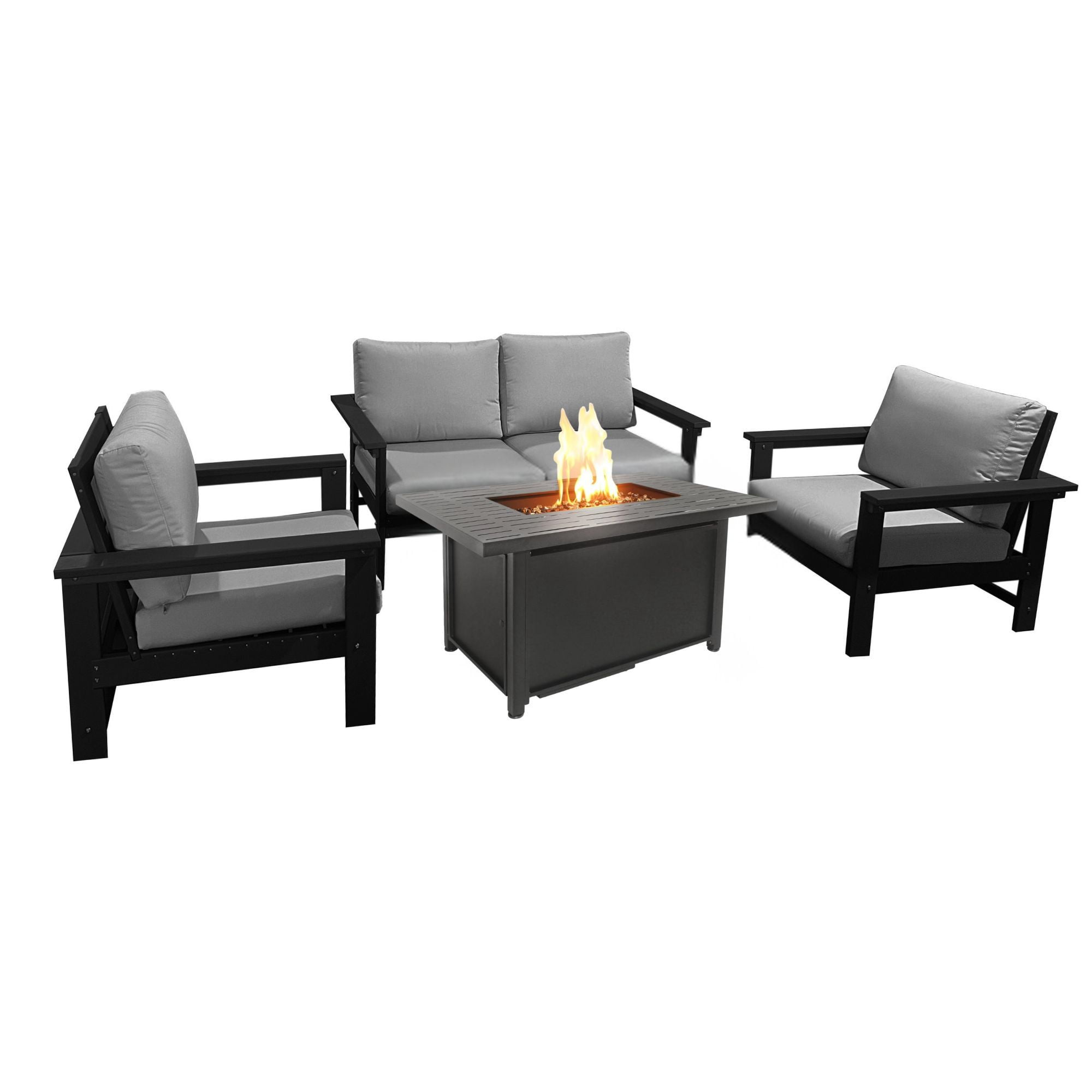 Ensemble de patio Muskoka 5 pièces en résine avec table de feu et sièges profonds, coloris noir