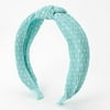 Claires Polka Dot Pleated Knotted Headband for Girls, One Size, Mint and White, 1 Piece