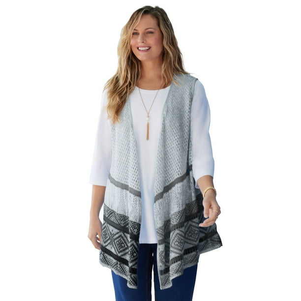 Catherines Women's Plus Size Crochet Cascade Vest