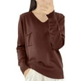 thumbnail image 2 of 2025 New Fashion Plus Size Women's Solid Color Long Sleeved V-neck Knitted Shirt With A Stripe Top, 2 of 3