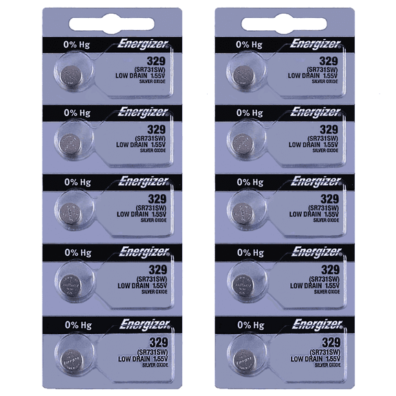 Energizer 329 SR731SW 1.55V Mercury-Free Silver Oxide Watch Battery (10 Pack)