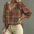 thumbnail image 3 of WCJM Womens V Neck 3/4 Sleeve Bohemian Loose Fit Long Sleeve T Shirts Casual Fall Top (Coffee,M), 3 of 5