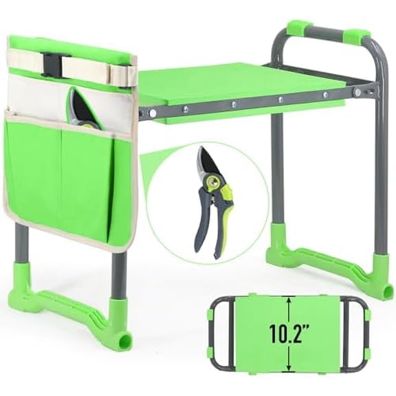Garden Kneeler and Seat Heavy Duty with 10.2” Wider Soft Pad, Portable Folding Stool for Gardening with Extra Hand Pruner, Sturdy Garden Kneeling Bench for Senior Help Stand, Green$$Garden & Patio
