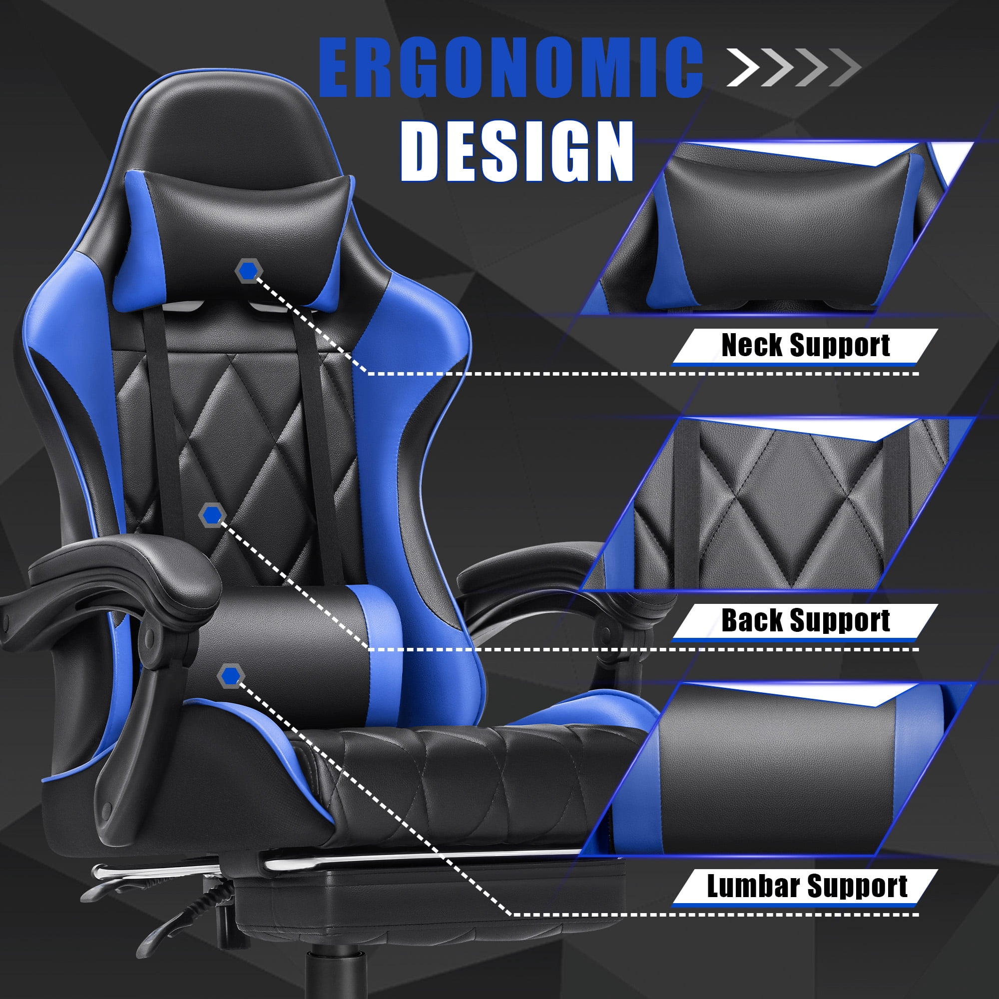 Homall Gaming Chair Massage Office Chair Computer Racing Chair High Back PU Leather Chair with Footrest, Blue