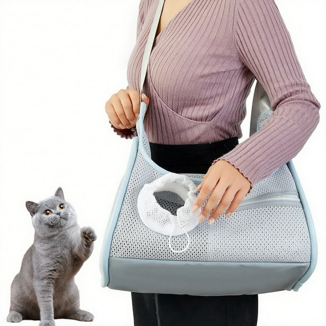 BAOPAI Breathable Mesh Pet Carrier Bag with Padded Panel Foldable and Portable for Travel One Shoulder Crossbody Design for Cats and Small Pets