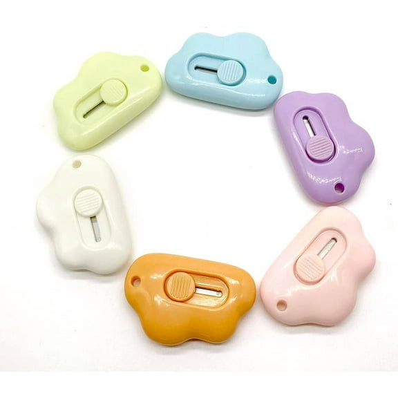 6 Pieces Cloud Shaped Box Cutter Retractable Letter Opener Paper Envelope Cutter Carton Portable Cutter Mini Utility Knives with Hanging Hole for Home and Office Using