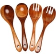 thumbnail image 1 of Juego de 4 cubiertos de madera para servir ensaladas, cuchara, tenedor, cuchara para revolver, 1 of 4