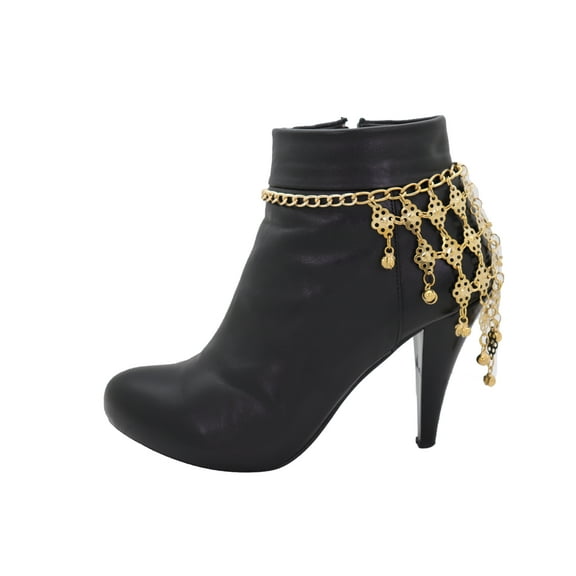 Women Boot Gold Metal Chain Bells Bracelet Ethnic Shoe Charm