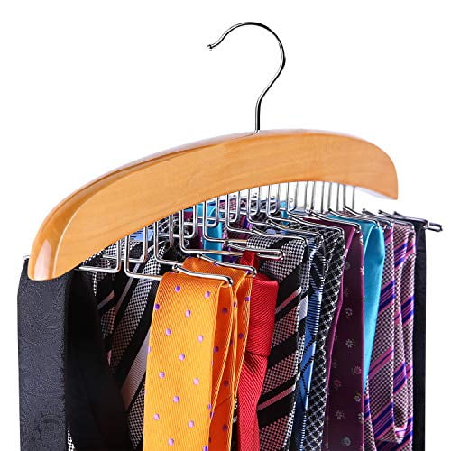 Ohuhu Wooden Tie Rack Hangers Rotating Twirl 24 Tie Organizer Rack