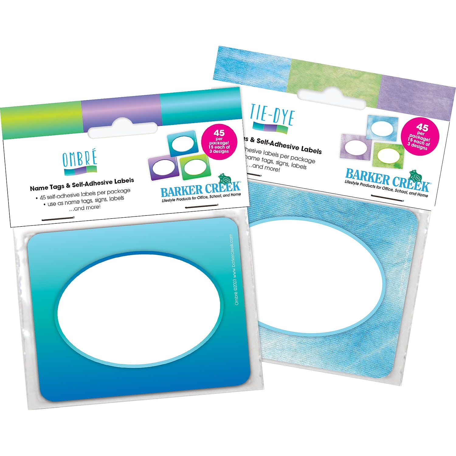 Barker Creek Name Badges & Self-Adhesive Labels, Tie-Dye and Ombré, Multi-Design, 3.5" x 2.75", 90 per Set (4364)