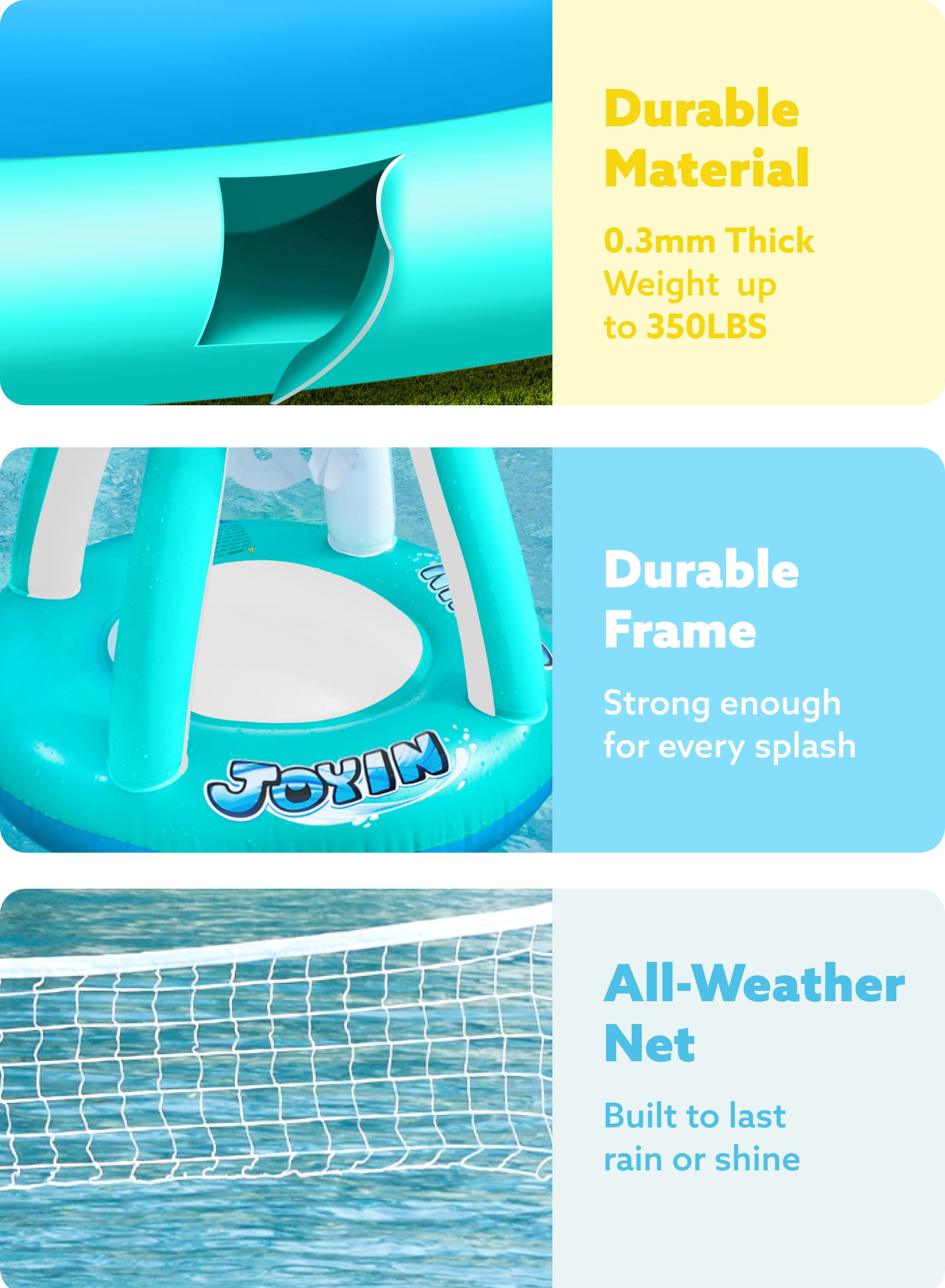 Joyfy Inflatable Pool Float Set Pool Volleyball Net & Basketball Hoops, Summer Pool Toys for Kids and Pool Game Adults, Volleyball Court (105”x28”x35”)|Basketball (27”x23”x27”),L-Blue