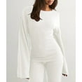 thumbnail image 5 of Women'S Round Neck Flare Sleeve Top and Straight Leg Pants Two Piece Set Casual Loungewear Sporty White S, 5 of 9