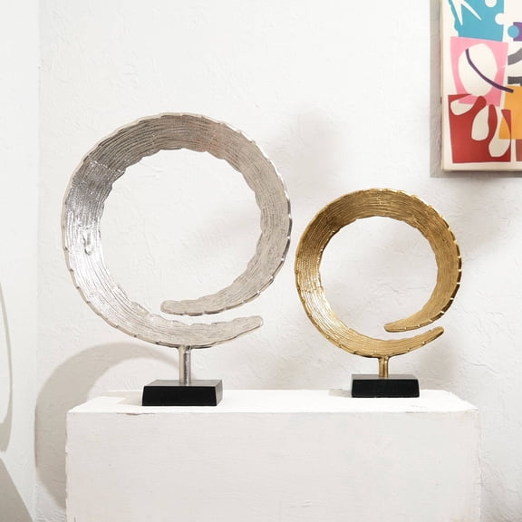 Expobazaar Sculpture | Aluminum Dual Harmony Ring Set of 2 Sculptures | 14x4.5x18"