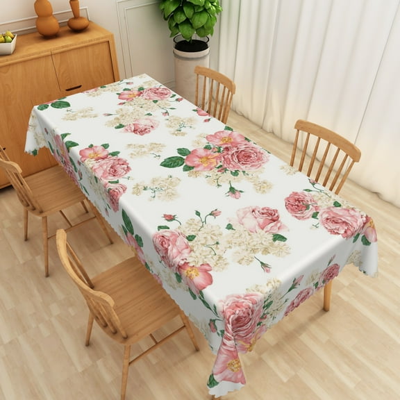 SUNOLIFE Pink Floral Tablecloth Rectangular Spring Vintage Rose Flowers Table Cloth Cover 54x72 Inch