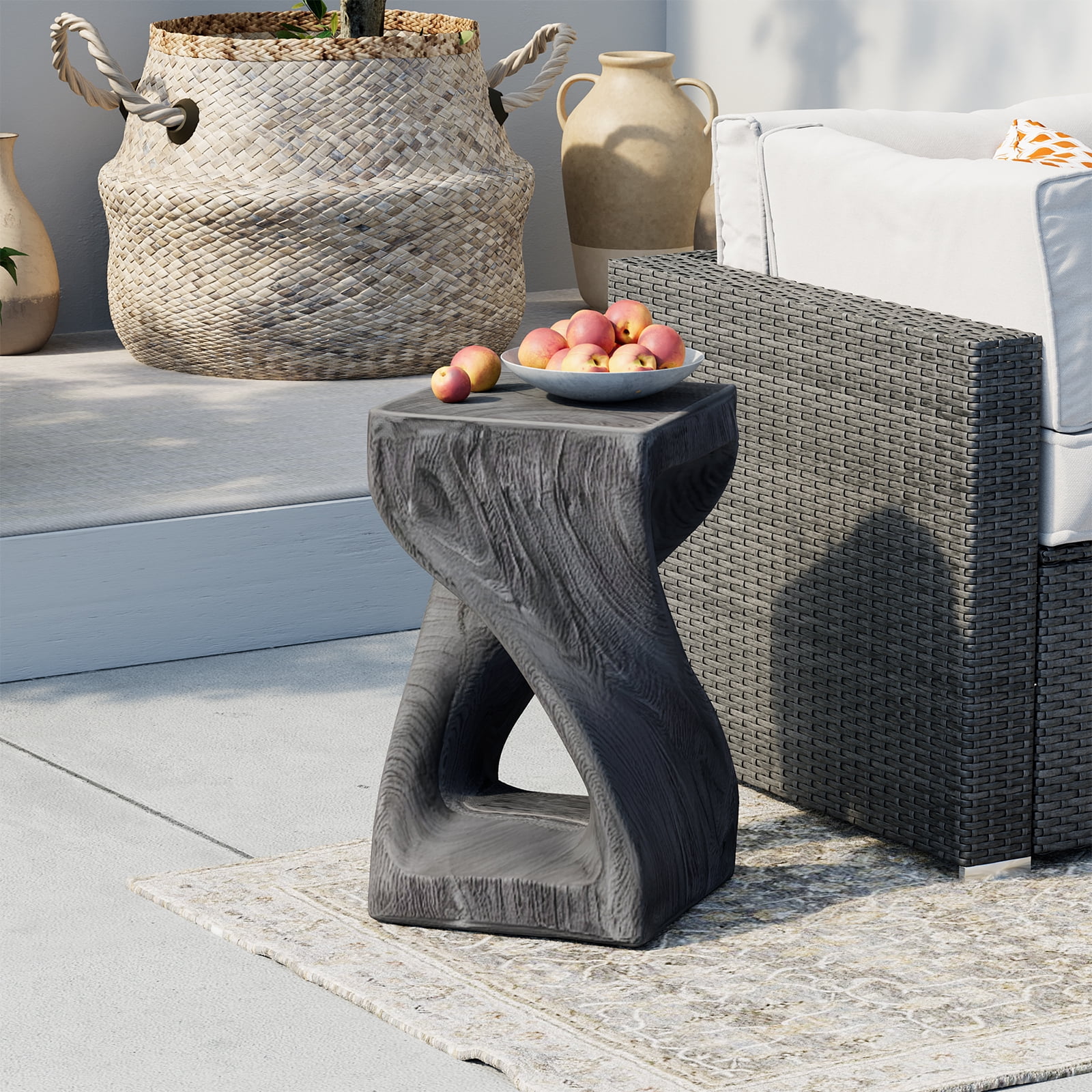 COSIEST Concrete Modern Side Table – 20 lbs End Table/Accent Table with Artistic Twist Design