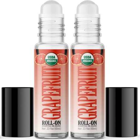 Organic Grapefruit Essential Oil Roll On (2 PACK - USDA CERTIFIED ORGANIC) Pre-diluted with Glass Roller Ball - 10ml Bottle