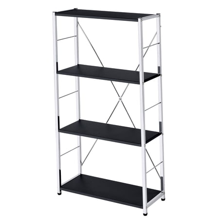 Bookshelf 4-Tier Rectangular Black & Chrome Finish Home Office Display Storage Organization