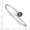 thumbnail image 2 of Sterling Silver Rhodium-plated 10-11mm White Black Imitation Shell Pearl Bangle Bracelet, 2 of 5