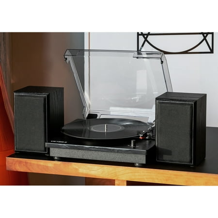 Victrola Montauk Bluetooth Record Player with 3 speed Turntable and Bookshelf Speakers - Black